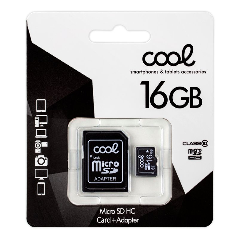 Tarjeta Memoria Micro SD con Adapt. x16 GB COOL (Clase 10)