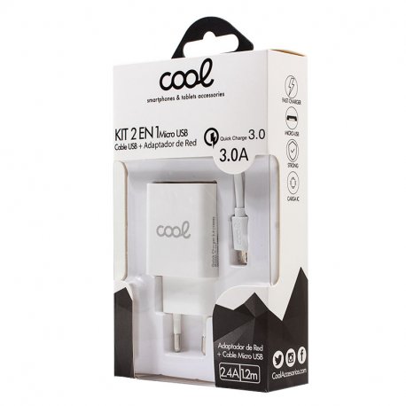 Network Charger Universal Micro-usb Connector 3Amp (Fast Charge) COOL Kit 2 in 1 White
