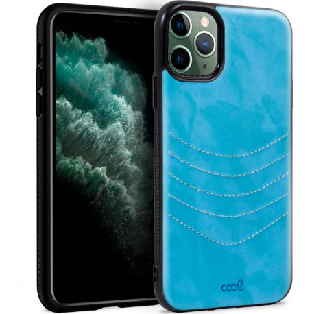 COOL Case for iPhone 11 Pro Max Leather Light Blue Embroidery