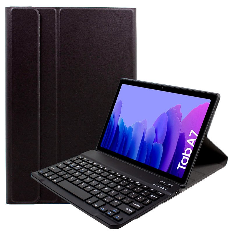 Funda COOL para Samsung Galaxy Tab A7 T500 / T503 / T505 Polipiel Liso Negro Teclado Bluetooth 10.4 Pulg