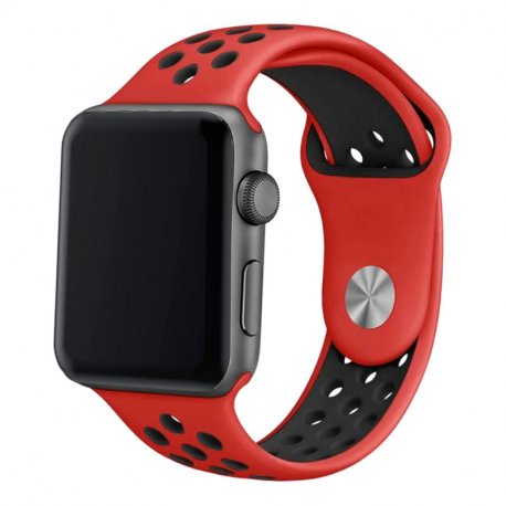 Cinturino COOL per Apple Watch Series 1 / 2 / 3 / 4 / 5 / 6 / 7 / 8 / 9 / SE (42 / 44 / 45 mm) Sport Rosso-Nero