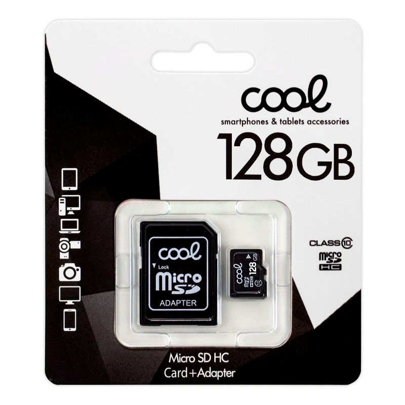 Tarjeta Memoria Micro SD con Adaptador x128 GB COOL (Clase 10)