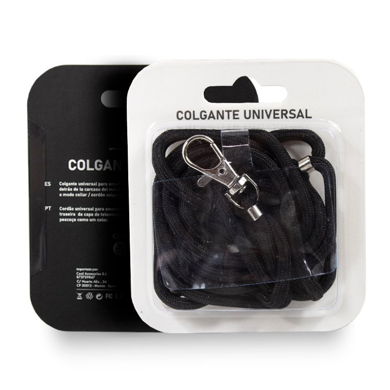 Cool Cordón Colgante Universal Polipiel Negro con Tarjeta para Smartphone