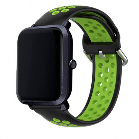 Correia Universal 20mm Amazfit Bip / GTS / Bip Lite / Huawei / Samsung / COOL Rubber Preto-Verde