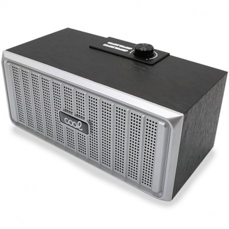 Alto-falante Bluetooth Universal Music COOL Retro (20W) Madeira Preto Frente Prateado