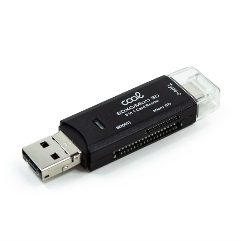 Lector Tarjetas Memoria Universal COOL 3 en 1 (Tipo-C / Micro-USB / USB)