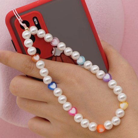 Pulseira universal para smartphone COOL com pingente de pérolas corações