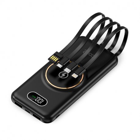 External Battery Universal Power Bank 10,000 mAh + Qi Wireless Charging (4 connections) Black