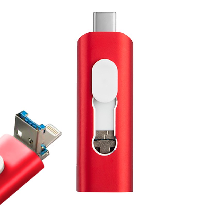 Pen Drive USB x32 GB COOL (3 en 1) Lightning / Tipo-C / USB Rojo