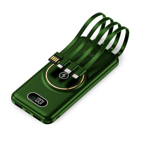 Batteria esterna universale Power Bank 10.000 mAh + Ricarica Wireless Qi (4 connessioni) Verde