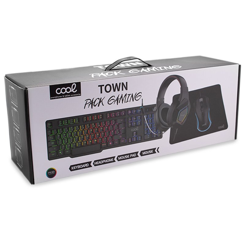 Teclado Pack Gaming USB Espaol + Auriculares + Ratn + Alfombrilla COOL Town