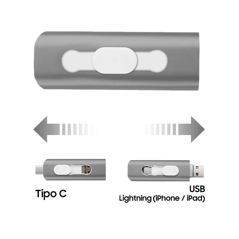 Pen Drive USB x32 GB COOL (3 En 1) Lightning / Tipo-C / USB Gris