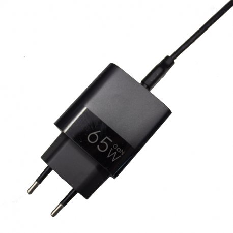 Carregador de rede duplo universal USB + PD Tipo-C + Cabo de carregamento COOL (GaN 65 W) Preto