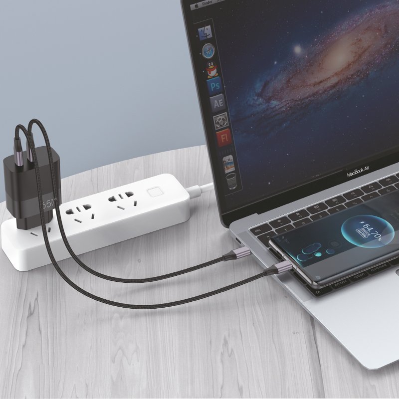 Cargador Red Universal Ultra Fast PD Tipo-C + USB COOL (65W + Cable Tipo-C)  GaN Blanco - Cool Accesorios