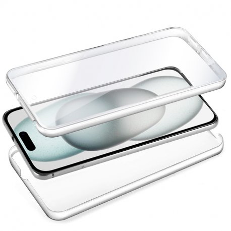 COOL Custodia in silicone 3D per iPhone 15 (anteriore + posteriore trasparente)