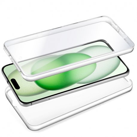 Capa COOL de Silicone 3D para iPhone 15 Plus (frente e verso transparentes)