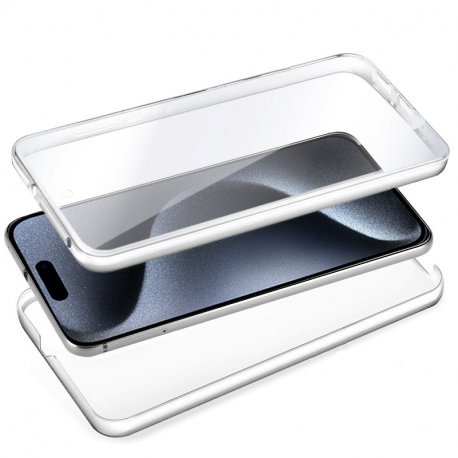 Capa COOL de Silicone 3D para iPhone 15 Pro (frente e verso transparentes)