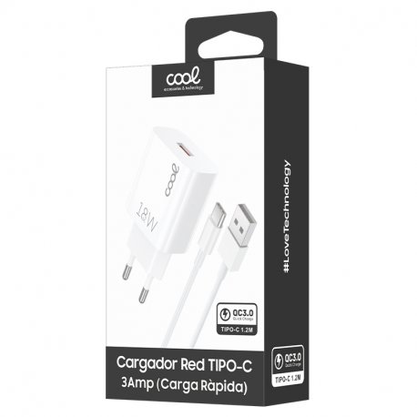 Carregador Conector de Rede Tipo-C Universal 3 Amp (Carga Rápida) COOL Kit 2 em 1 Branco