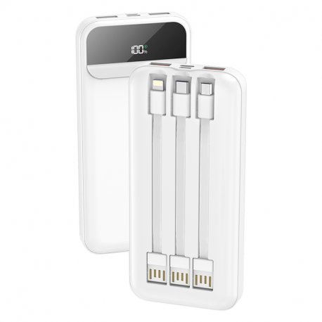 Bateria Externa Universal Power Bank 10.000 mAh + Carregamento Rápido 22,5W - 3A (3 conexões) Branco