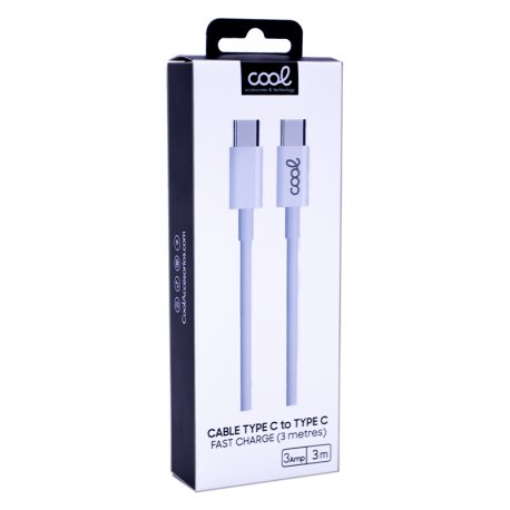 Cavo USB COOL Universale da TYPE-C a TYPE-C (3 metros) Bianco 3 Amp