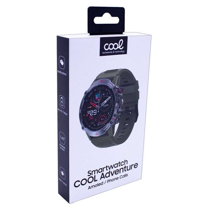 Smartwatch COOL Ecrã AMOLED Adventure Verde (Chamadas, Esporte, Saúde)