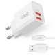 Caricabatterie rosso per iPhone COOL 2 x USB + cavo Lightning 1,2 m (2,4 Amp)