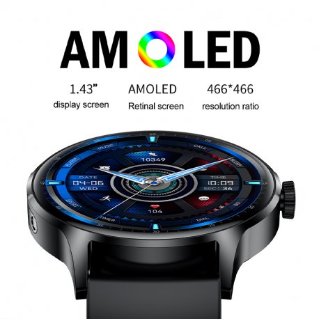 Smartwatch COOL Pantalla AMOLED Iris Silicona Negro (Llamadas, Salud, Deporte)