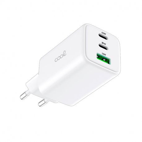 Cargador Red Universal Ultra Fast PD Port x3 (2x Tipo-C + 1x USB) COOL (65W) GaN Blanco