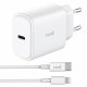 Caricabatterie Rapido Universale Caricabatterie di Rete (PD) Type-C COOL (25W) Bianco + Cavo da Tipo-C a Lightning