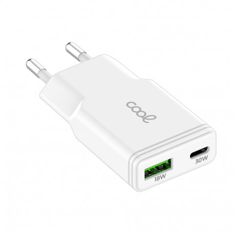 Caricabatterie Rosso Caricabatterie Rapido Universale (PD) Dual Type-C / USB COOL (30W) Bianco
