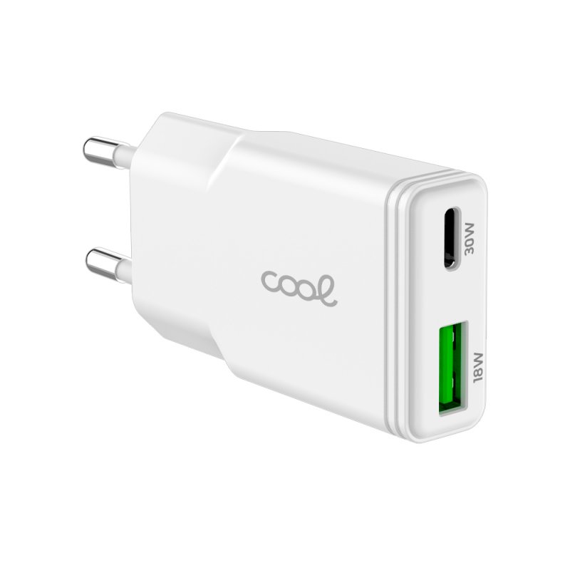 Caricabatterie Rosso Caricabatterie Rapido Universale (PD) Dual Type-C / USB COOL (30W) Bianco Caricabatterie Rosso Caricabatterie Rapido Universale (PD) Dual Type-C / USB COOL (30W) Bianco