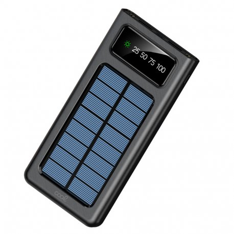 Universal External Battery Power Bank 10,000 mAh + Solar Panel COOL Black