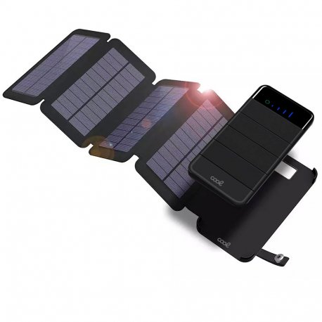 Universal External Battery Power Bank 10,000 mAh + 4 Solar Panels COOL Black