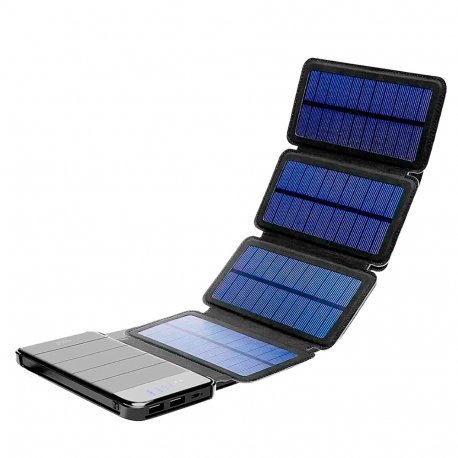 Universal External Battery Power Bank 10,000 mAh + 4 Solar Panels COOL Black