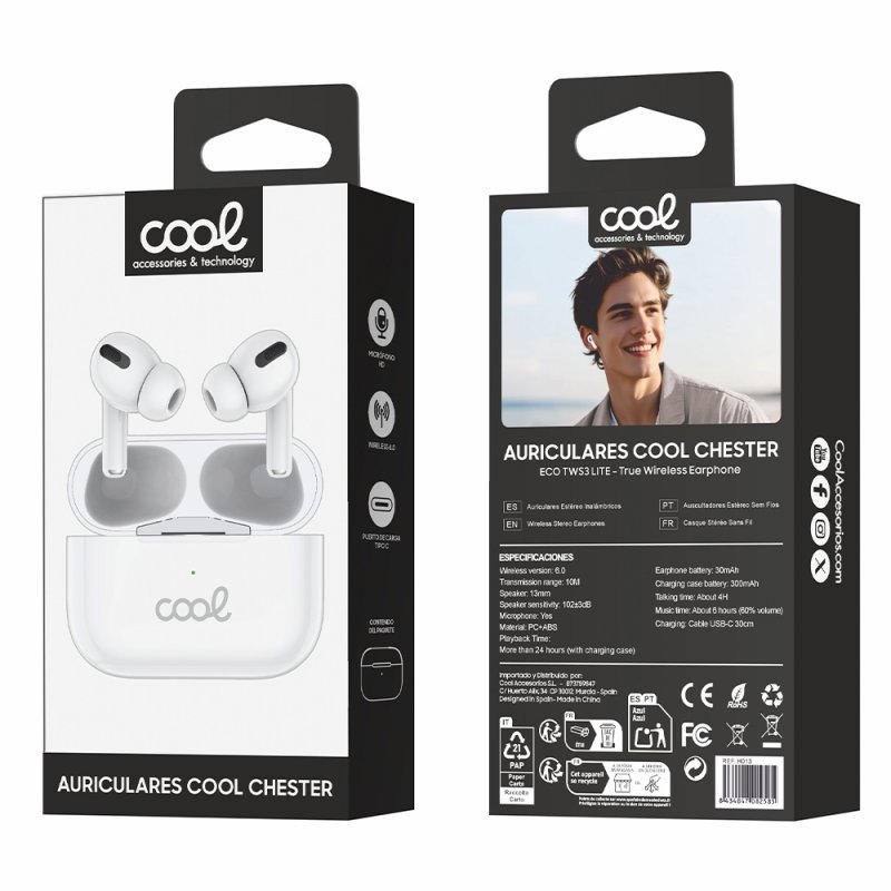 Auriculares Stereo Bluetooth Earbuds COOL Chester Blanco
