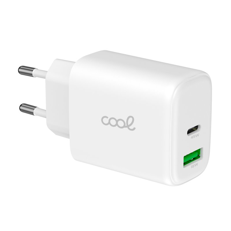 Caricabatterie Universale Fast Charger Doppio (PD) USB + Tipo C COOL (45W) Bianco