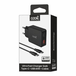 Cargador Red Universal Ultra Fast PD Tipo-C + USB COOL (65W + Cable Tipo-C) GaN Negro