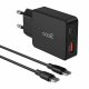 Carregador de rede duplo universal USB + PD Tipo-C + Cabo de carregamento COOL (GaN 65 W) Preto