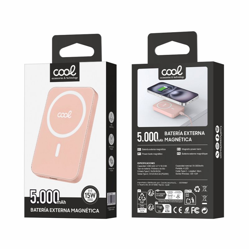 Batteria Esterna Magnetica Power Bank 5000 mAh COOL Rosa