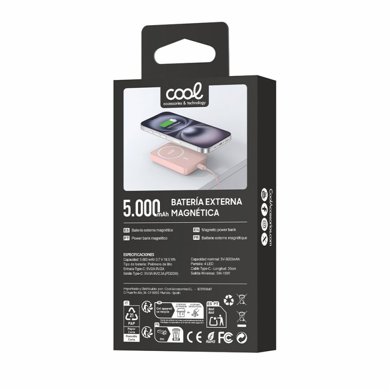 Batteria Esterna Magnetica Power Bank 5000 mAh COOL Rosa