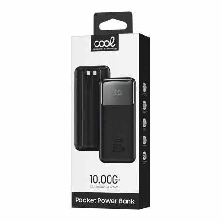 Batteria esterna Power Bank Ricarica Rapida da 22,5 W 10000 mAh COOL Pocket (Tipo-C / Lightning) Nera