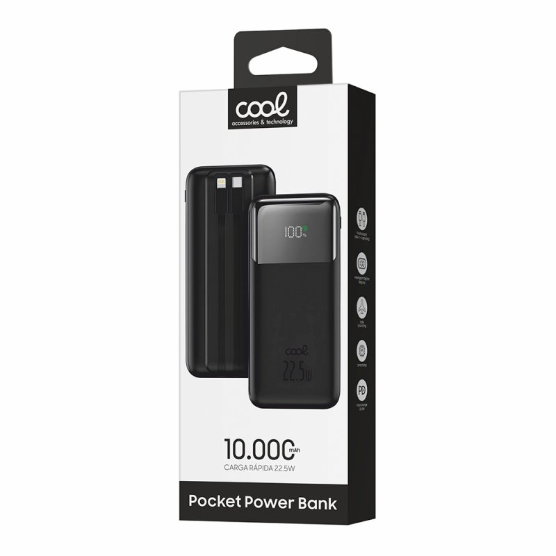 External Battery Power Bank 22.5W Fast Charging 10.000 mAh COOL Pocket (Type-C / Lightning) Black