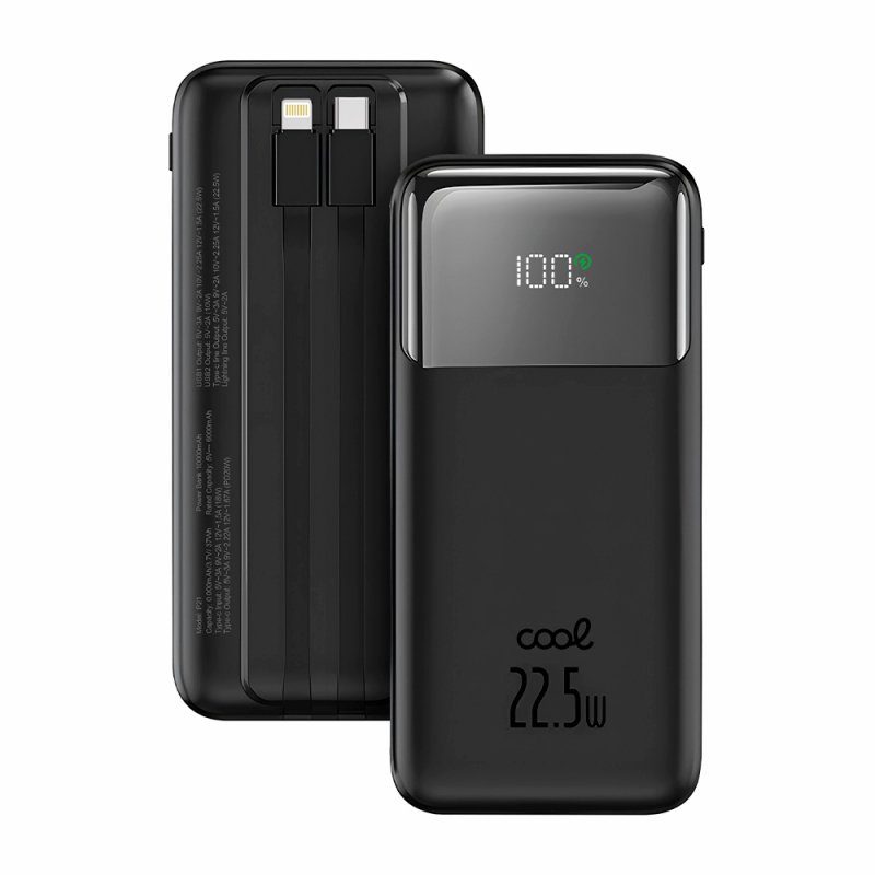 External Battery Power Bank 22.5W Fast Charging 10.000 mAh COOL Pocket (Type-C / Lightning) Black