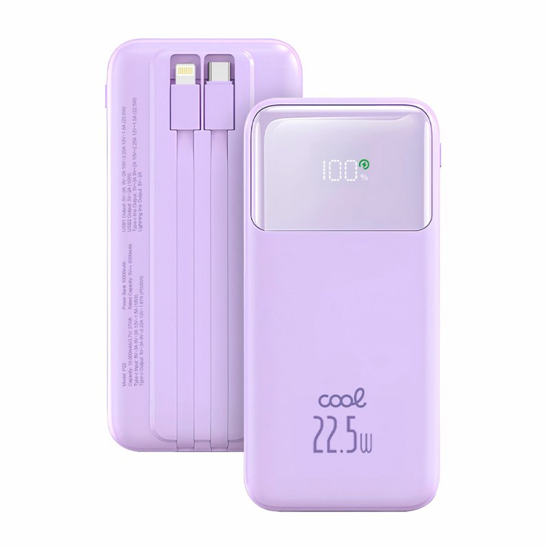 External Battery Power Bank 22.5W Fast Charging 10.000 mAh COOL Pocket (Type-C / Lightning) Violet