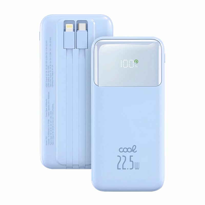 External Battery Power Bank 22.5W Fast Charging 10.000 mAh COOL Pocket (Type-C / Lightning) Sky Blue