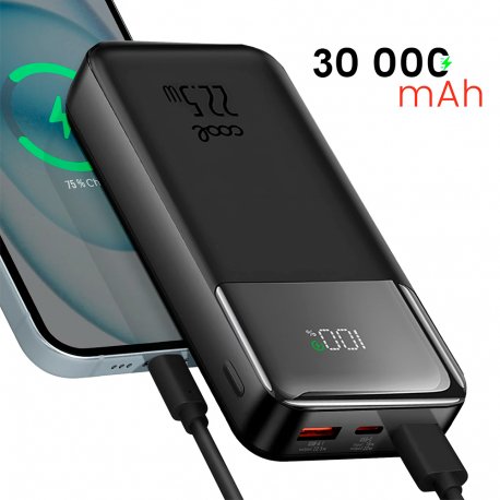 Bateria Externa Universal Carregamento Rápido 22.5 W 30.000 mAh (Tipo-C / Lightning) Preto COOL