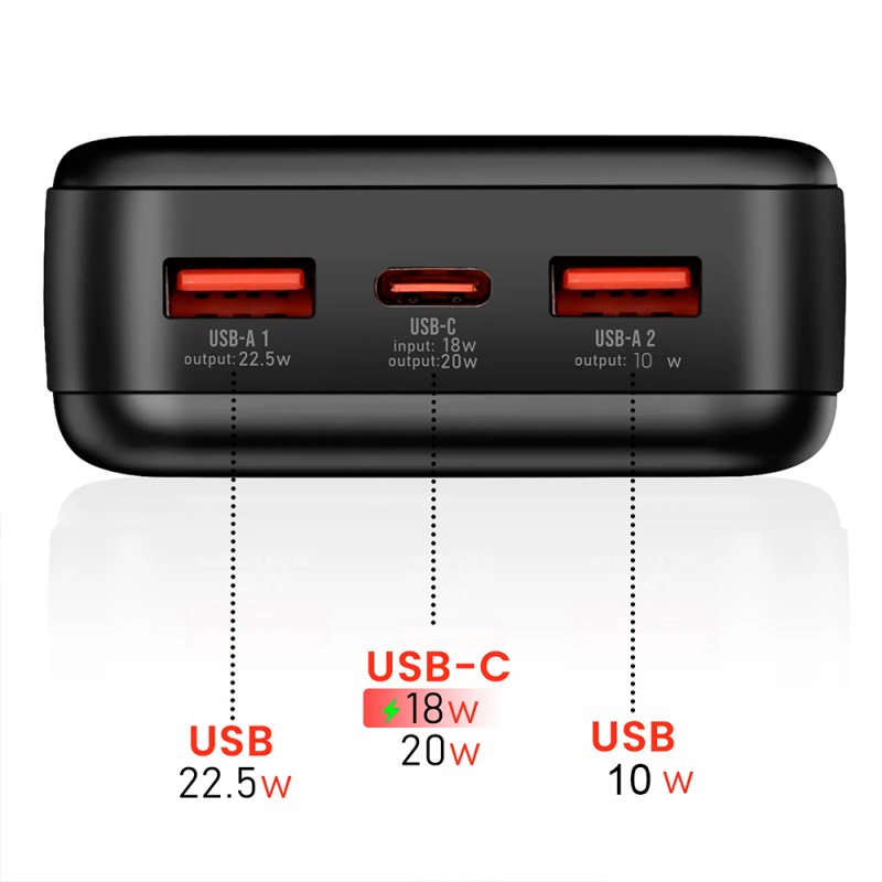 Batteria Esterna Universale Power Bank Ricarica Rapida 22.5 W 30.000 mAh (Tipo-C / Lightning) COOL Nero