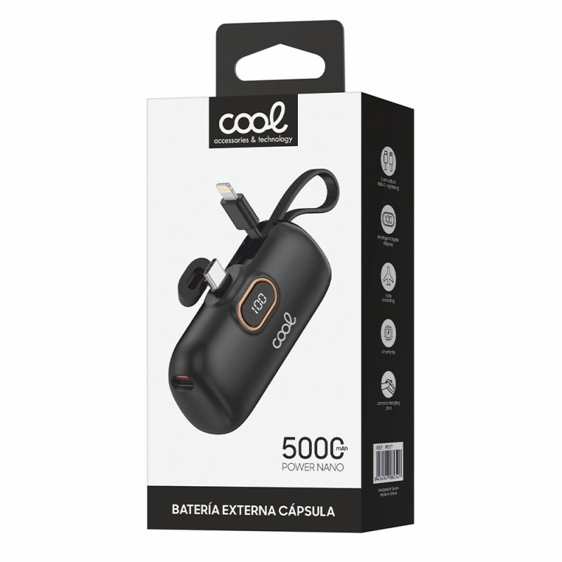 Bateria Externa Power Bank 5.000 mAh COOL Cápsula Negro