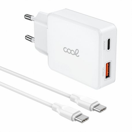 Caricatore di rete USB doppio caricatore universale + PD Type-C + Cavo COOL (65 W) Bianco