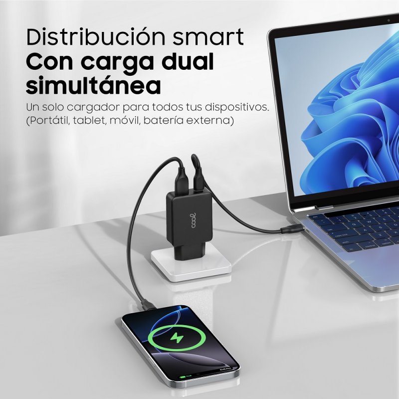 Universal Ultra Fast PD Type-C + USB COOL Network Charger (65W + Type-C Cable) GaN Black